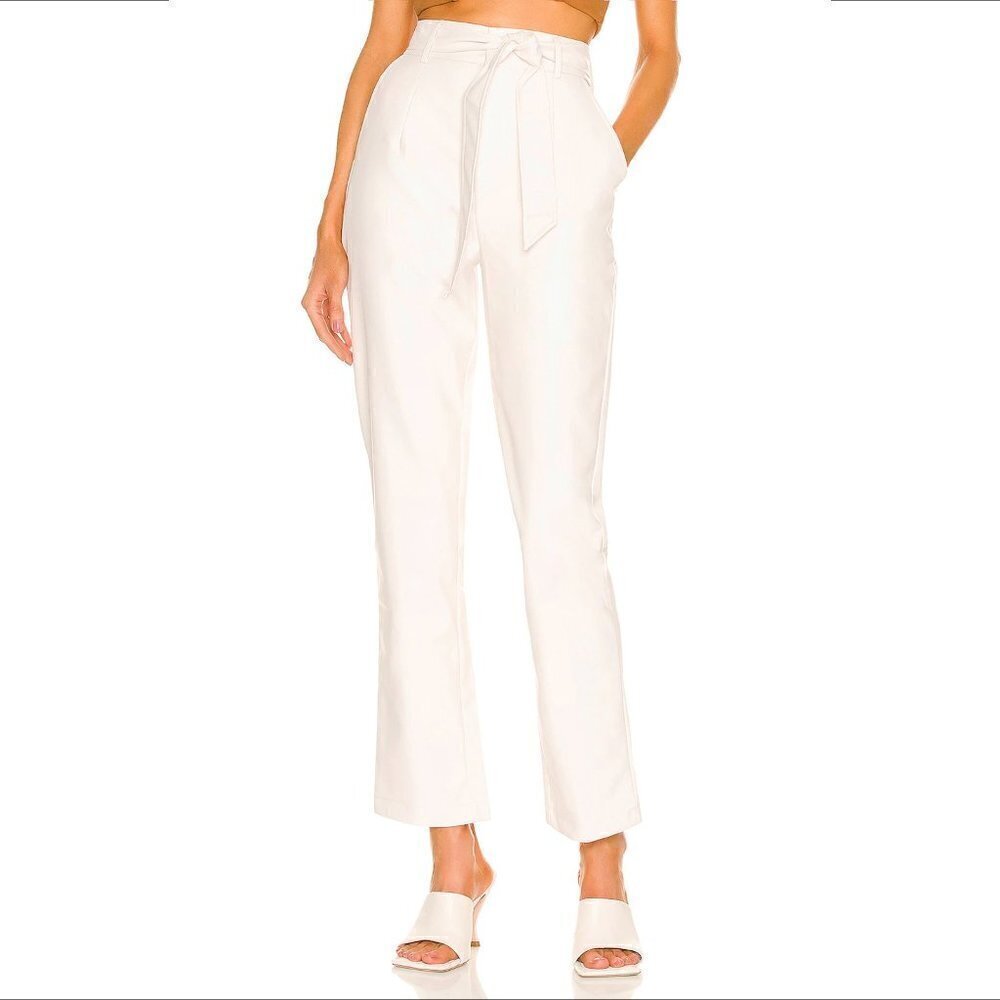 More to Come Alani pants trousers faux leather pleated high rise cream ivory XS